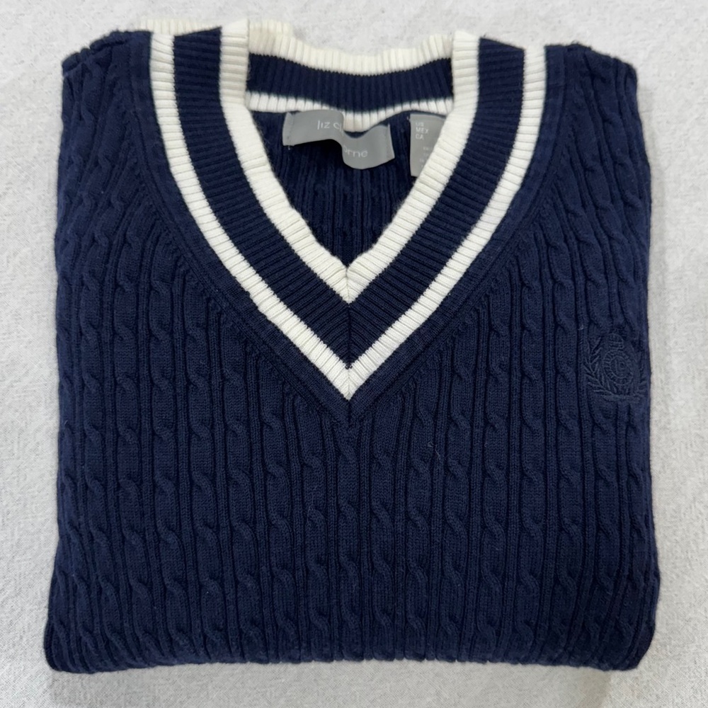 Liz Claiborne Chunky Cable Knit Fisherman Sailor Sweater Women’s Large V-Neck